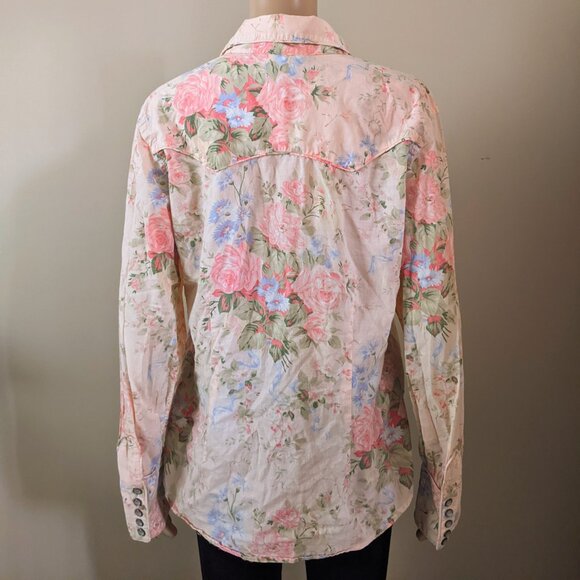 Vintage Lauren Ralph Lauren pink floral pearl snaps shirt, women's large - Picture 3 of 11
